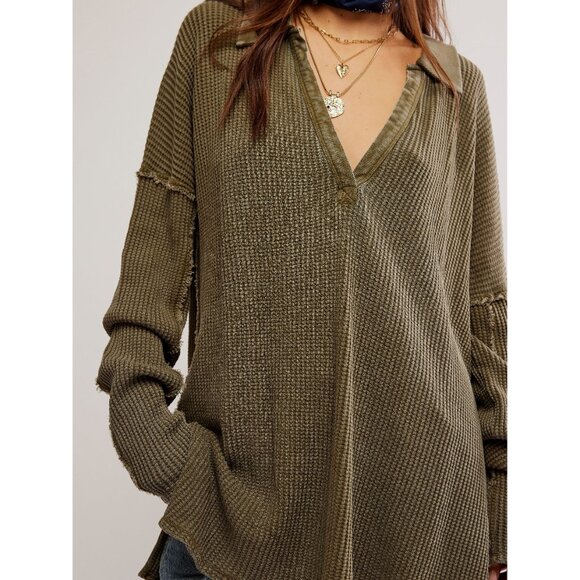 🆕 FREE PEOPLE Travis Polo / Military Olive sz M ⭕️FINAL PRICE⭕️ - Picture 2 of 8